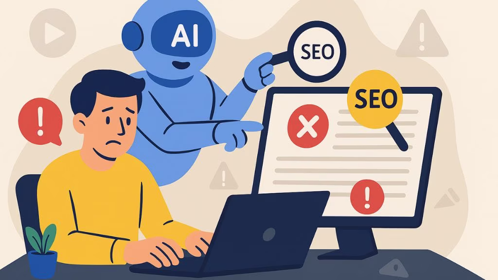 Common mistakes to avoid when using AI content for SEO.