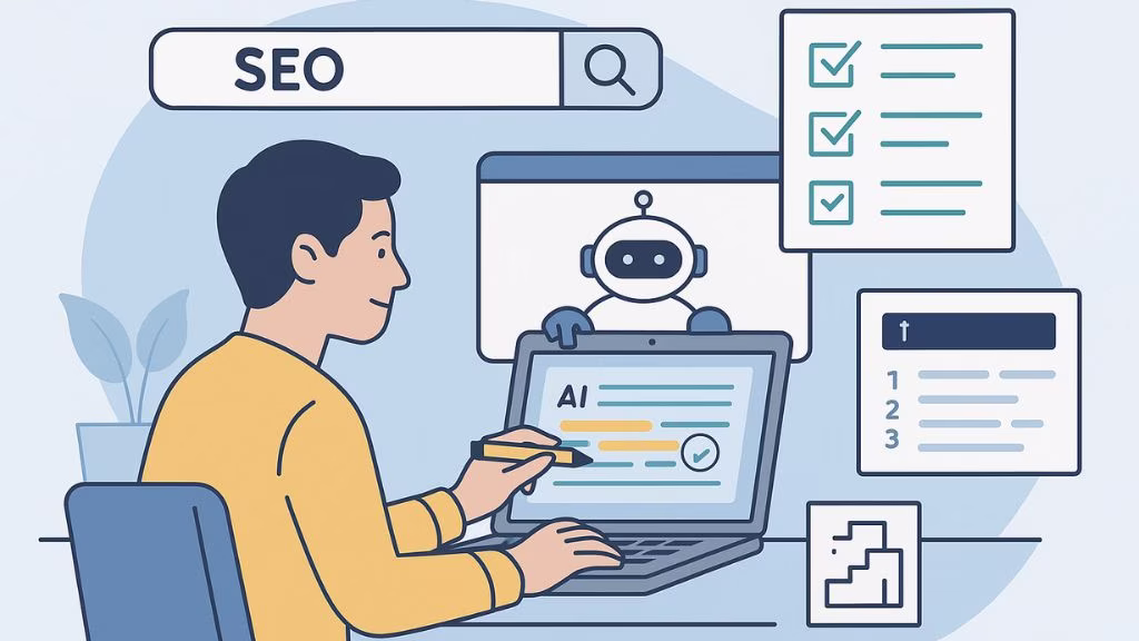 Process of creating AI content the right way for SEO with human input and optimization.