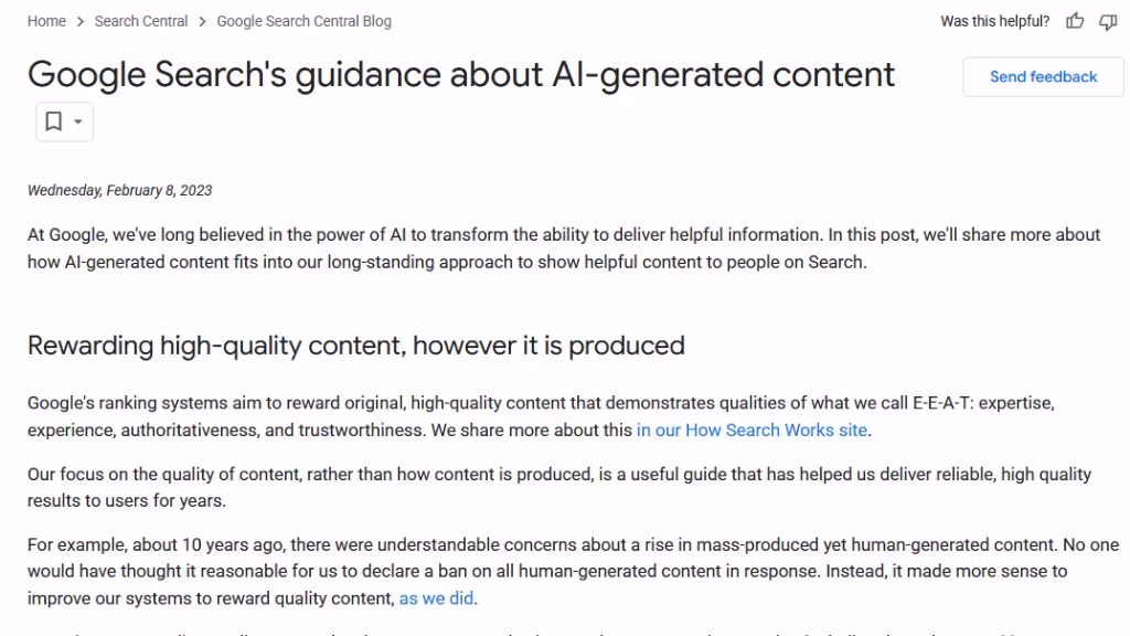 Google’s stance on AI content for SEO and rankings.