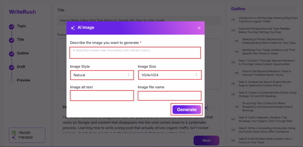 ai image generation instruction
