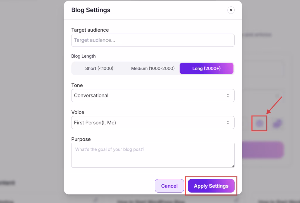 blog settings guided workflow