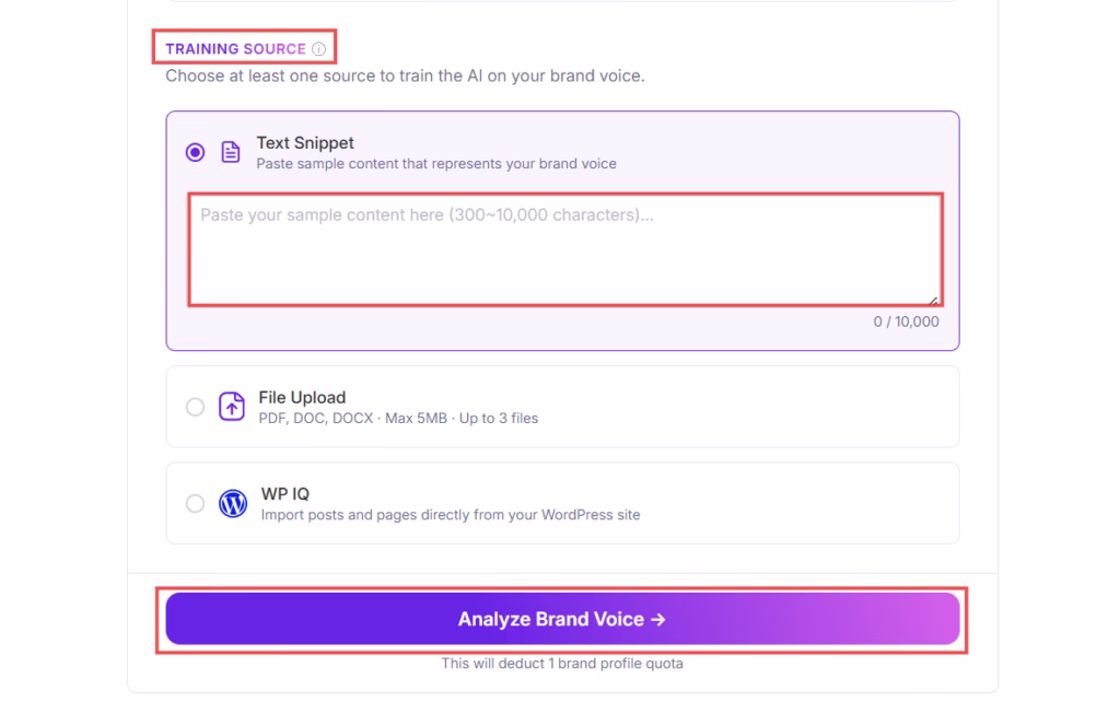 brand voice training text snippet