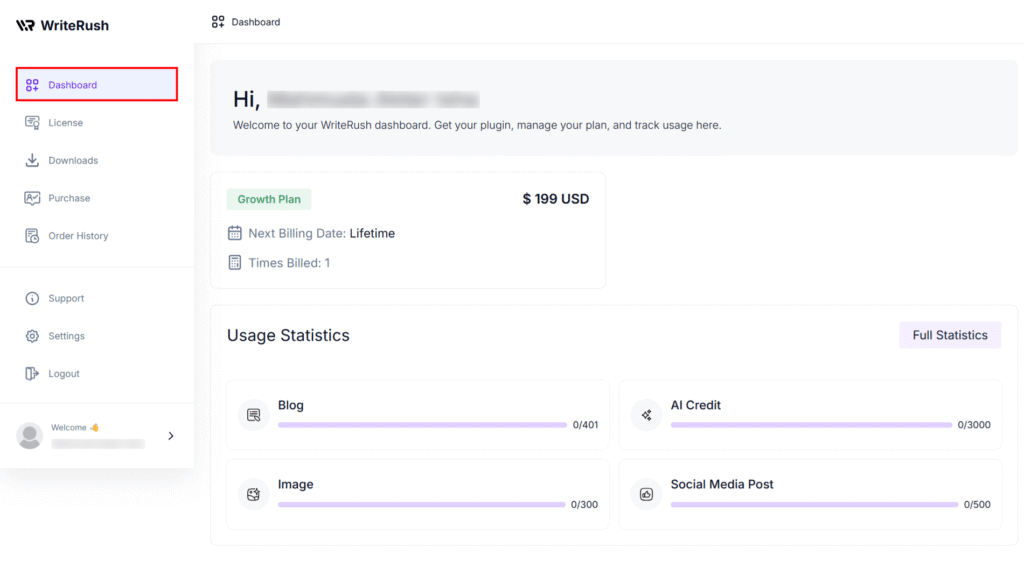 lifetime plan dashboard