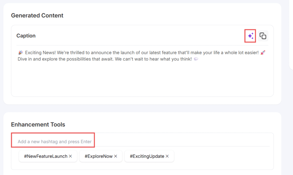 regenerate and add hashtag