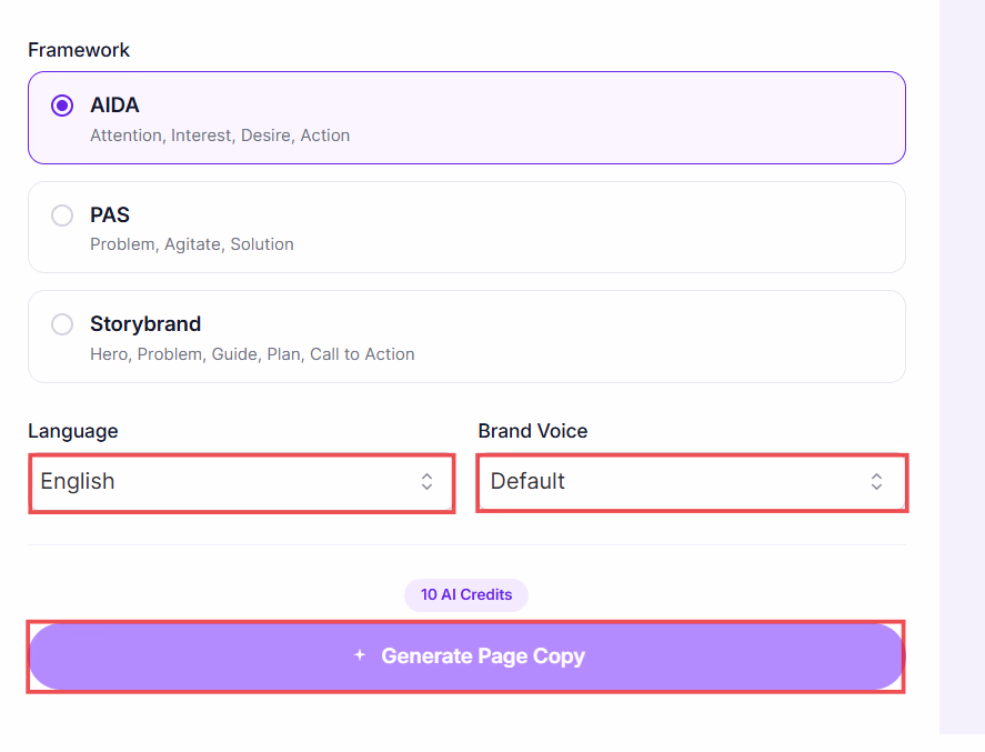 generated prodcut page copy