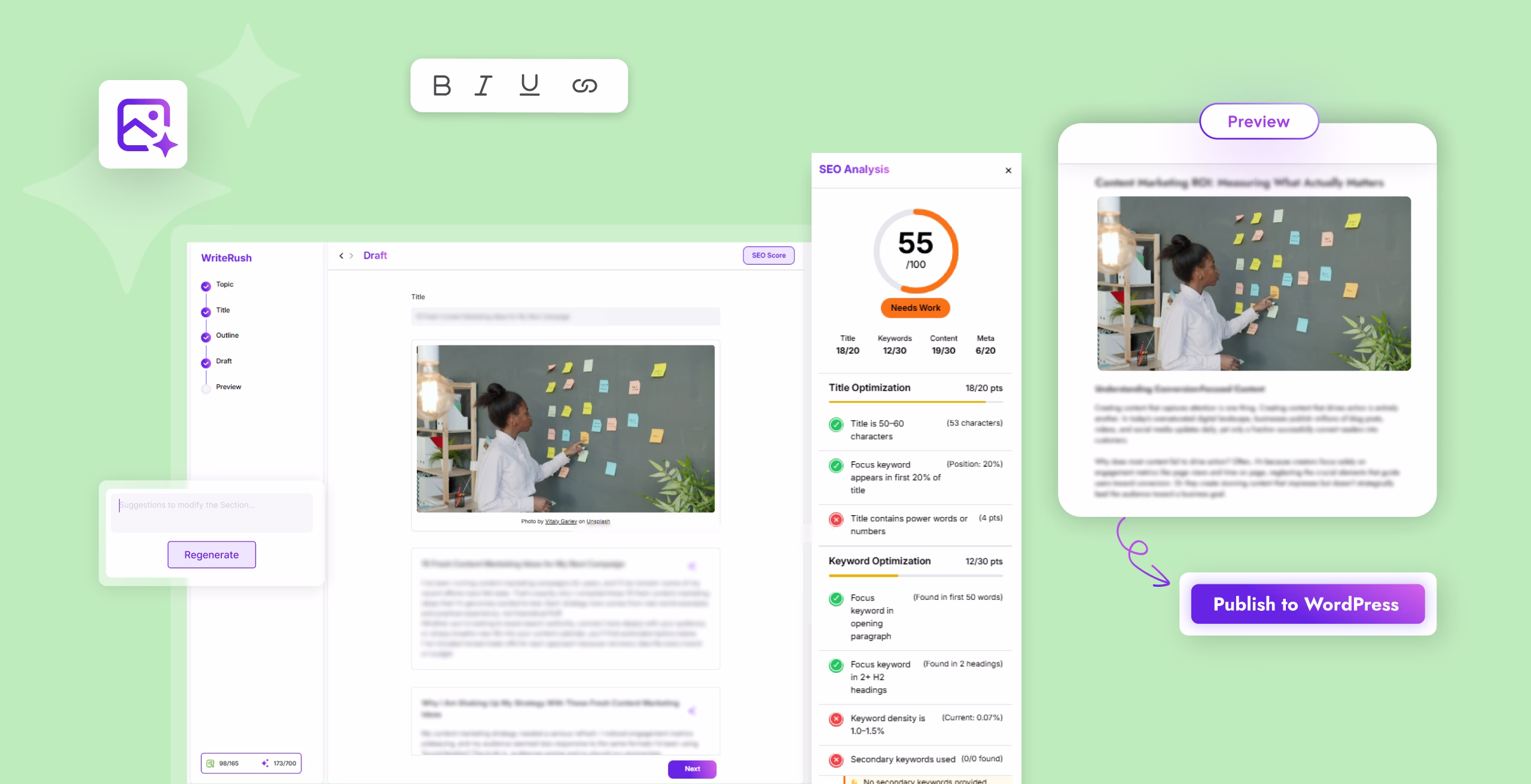 Get a Publish-Ready Post with Live SEO Score + Images