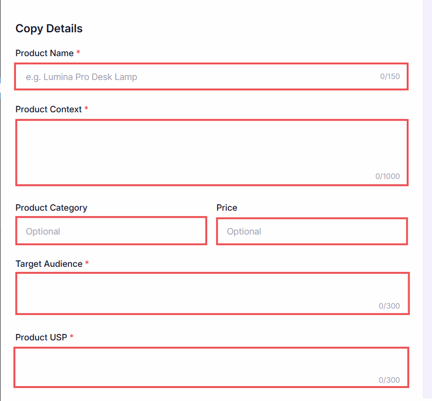 product page copy details